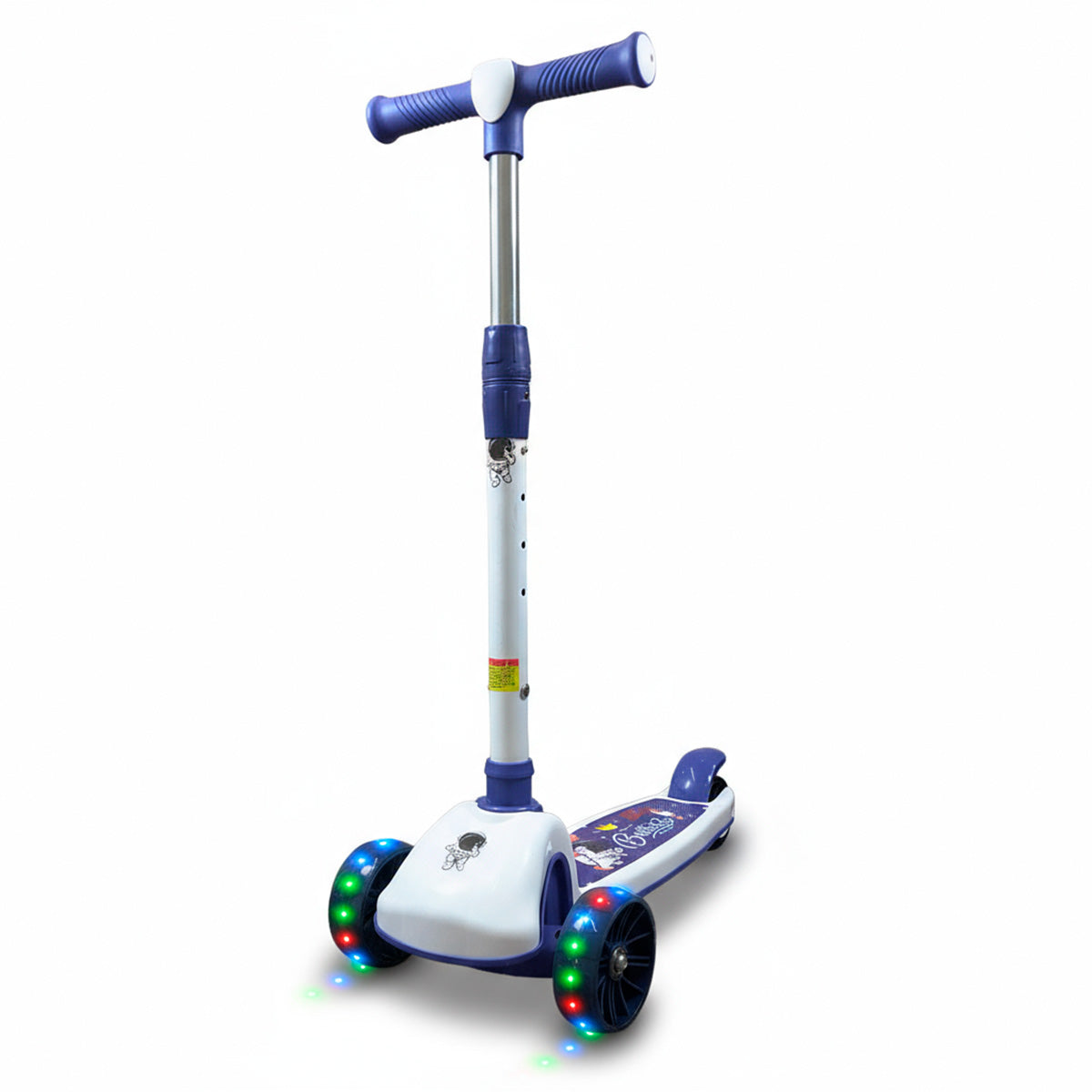 Patinete Premium Azul Menino 4 a 10 anos Até 80kg - Luz Musica Roda Gel Led 4 Alturas Rolamento de Aço - Inmetro