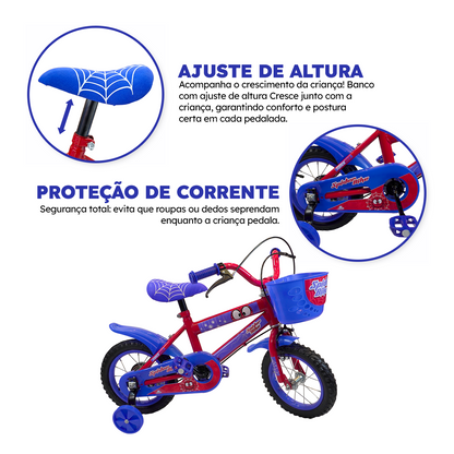 Bicicleta Aro 12 Spider Bike Rodas Aço - Pneu Automotivo - Freio VBrake Alta Durabilidade Cert. Inmetro