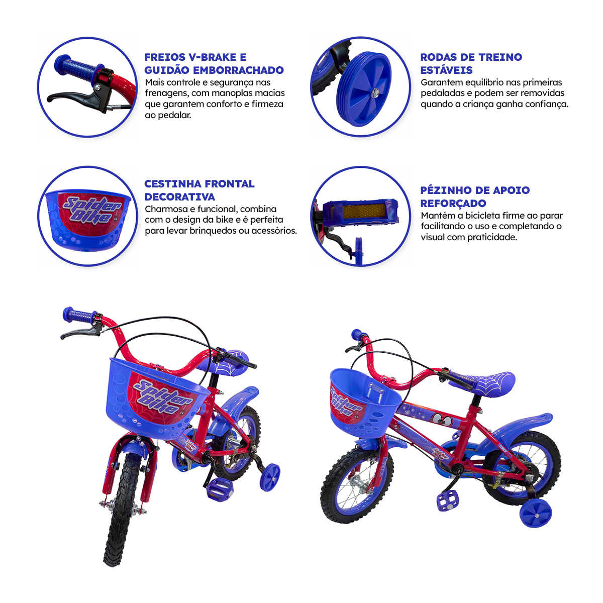 Bicicleta Aro 12 Spider Bike Rodas Aço - Pneu Automotivo - Freio VBrake Alta Durabilidade Cert. Inmetro