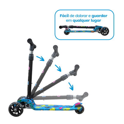 Patinete Infantil LED Menino Azul Até 25kg | A partir de 3 Anos | Ajuste 4 Alturas | Dobrável | Cert Inmetro