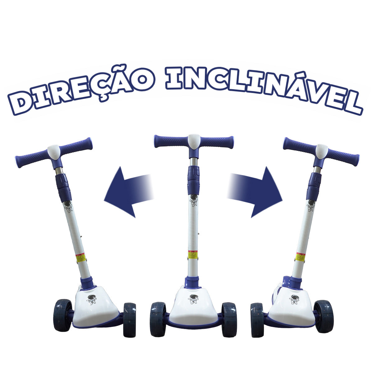 Patinete Premium Azul Menino 4 a 10 anos Até 80kg - Luz Musica Roda Gel Led 4 Alturas Rolamento de Aço - Inmetro