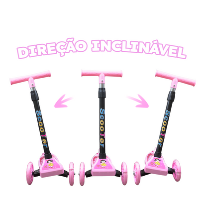 Patinete Menina Rosa Dobrável LED nas Rodinhas | Alumínio | +3 anos | Suporta até 25kg |Certificado Inmetro