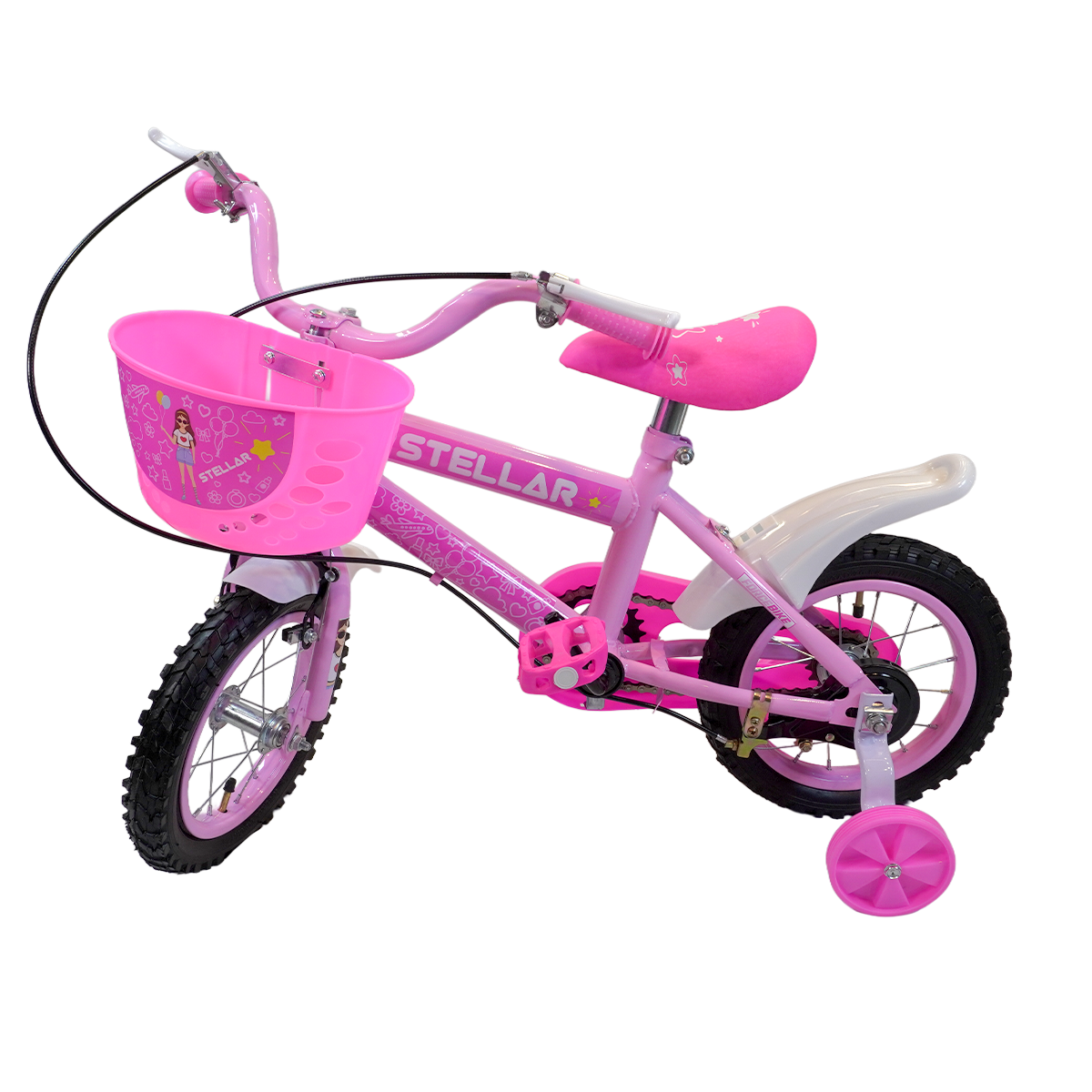 Bicicleta ARO 12 AÇO Modelo Stellar - 2 A 7 ANOS - Pneu Automotivo - Freios V-Brakes - Cestinha - Inmetro