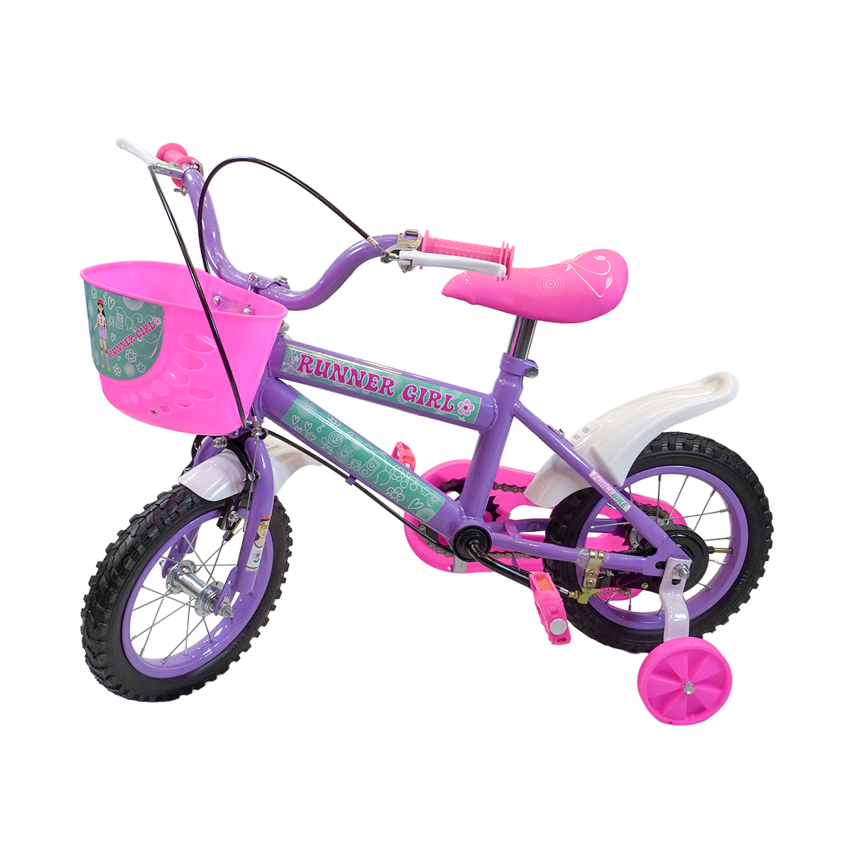 Bicicleta Aro 12 Aço - Altura Durabilidade - Modelo Force Bike Runner Girl - Pneu Automotivo - Freios V-Brakes - Inmetro