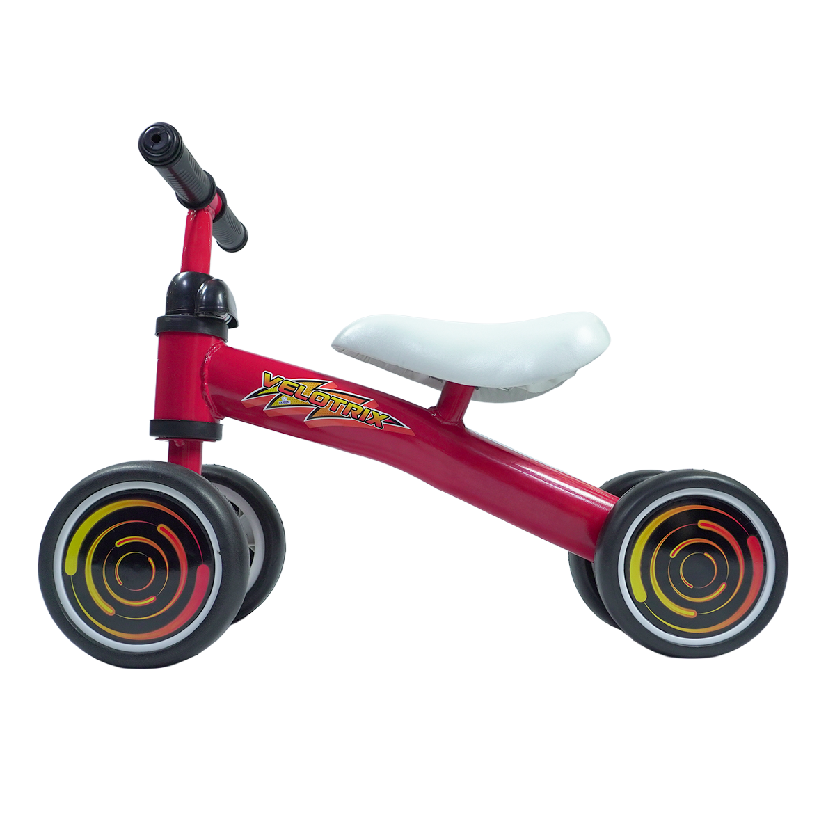 Bicicleta de Equilíbrio Andador Velotrix Vermelho | 4 Rodas De Eva | Guidão Direcionável | Banco Estofado | Quadro de Aço