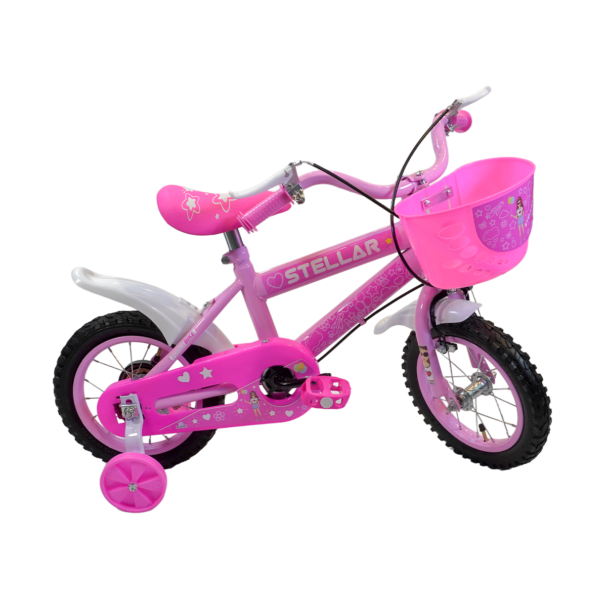 Bicicleta ARO 12 AÇO Modelo Stellar - 2 A 7 ANOS - Pneu Automotivo - Freios V-Brakes - Cestinha - Inmetro
