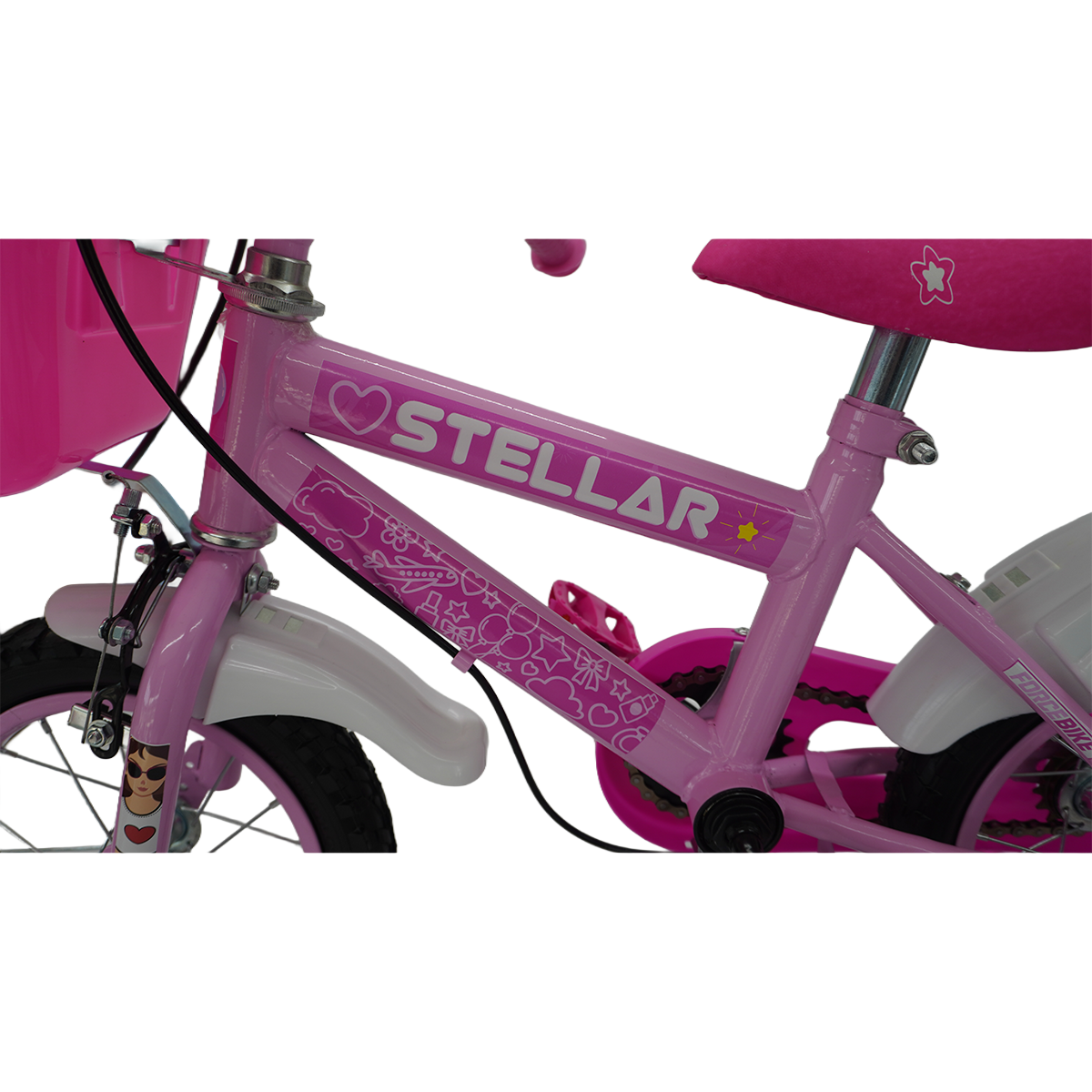 Bicicleta ARO 12 AÇO Modelo Stellar - 2 A 7 ANOS - Pneu Automotivo - Freios V-Brakes - Cestinha - Inmetro