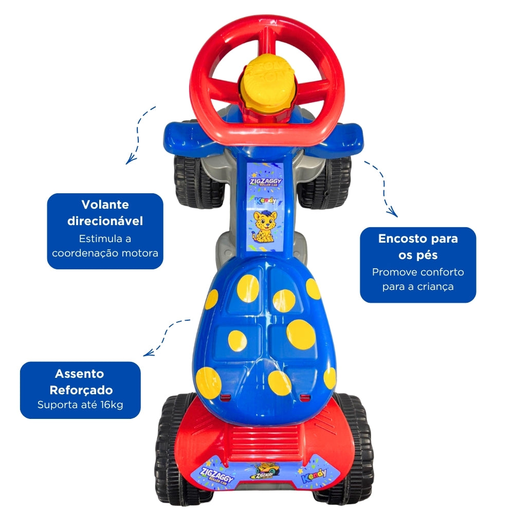 Carrinho Andador ZigZaggy Azul Infantil Menino | +18 meses | 16Kg | Inmetro