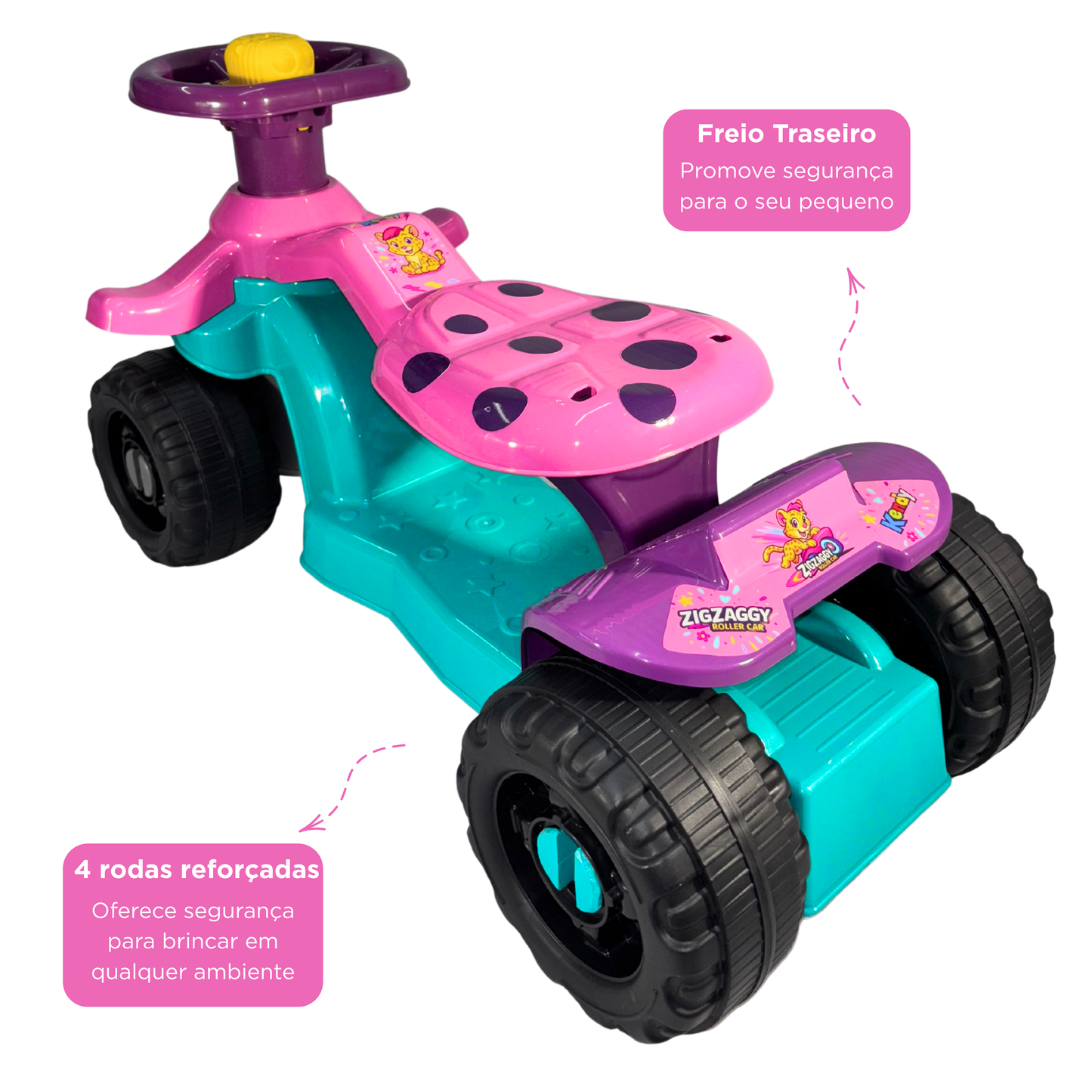 Carrinho Andador ZigZaggy Rosa Infantil Menina | +18 meses | 16Kg | Inmetro