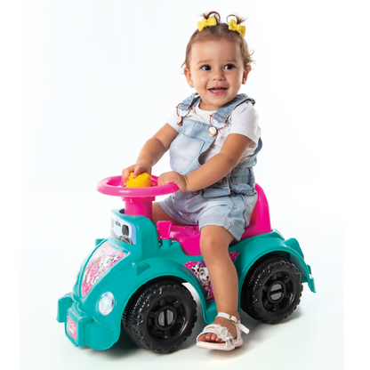 Andador Quadriciclo Infantil Menina Tiffany - Com Buzina, Volante, porta-objetos, 6 pçs Geométricas Educativas - Certificado Inmetro