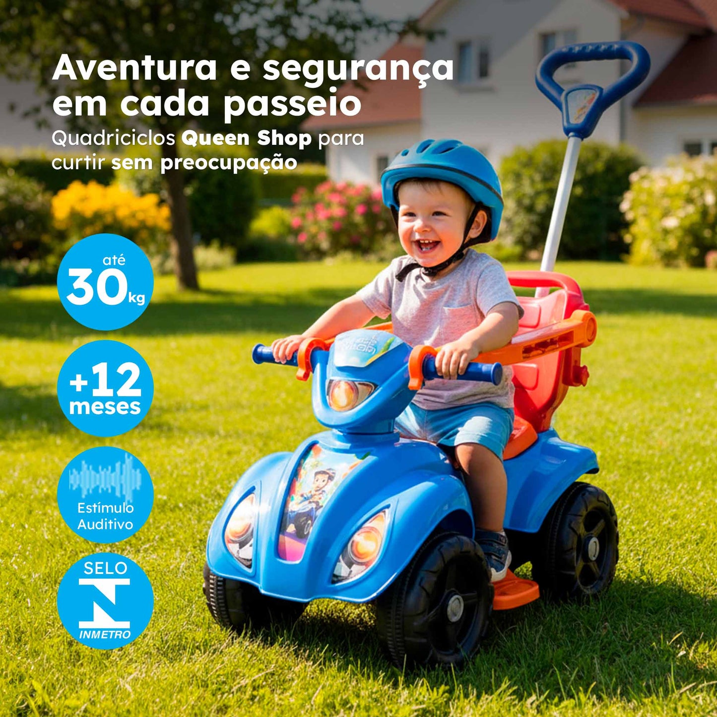 Quadriciclo Queen Shop Cyber Azul Menino 1 a 3 Anos - Até 30kg Carrinho Passeio