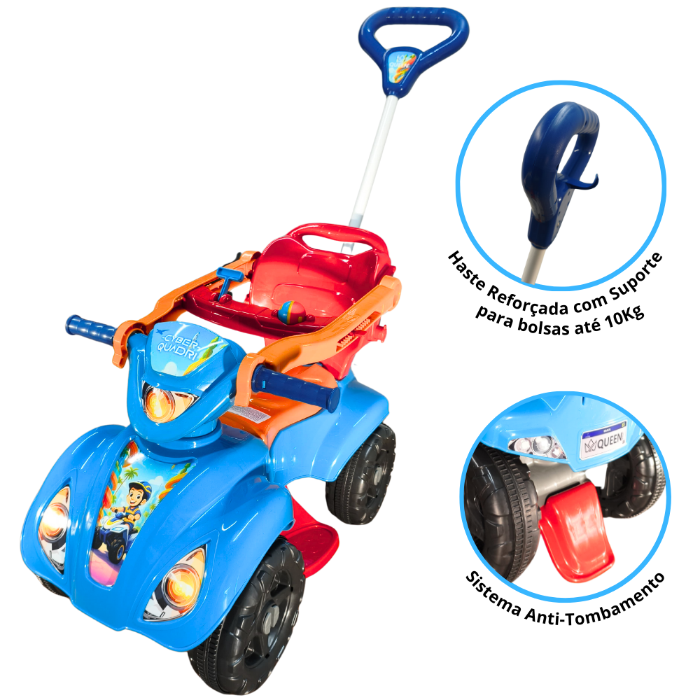 Quadriciclo Queen Shop Cyber Azul Menino 1 a 3 Anos - Até 30kg Carrinho Passeio