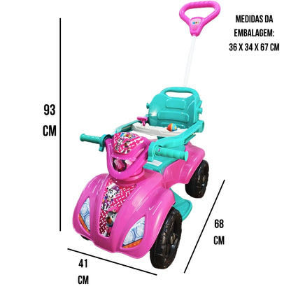 Quadriciclo Kendy Dog Menina 1 a 3 Anos - Até 30kg Carrinho Passeio - Ajuste Altura e Profundidade