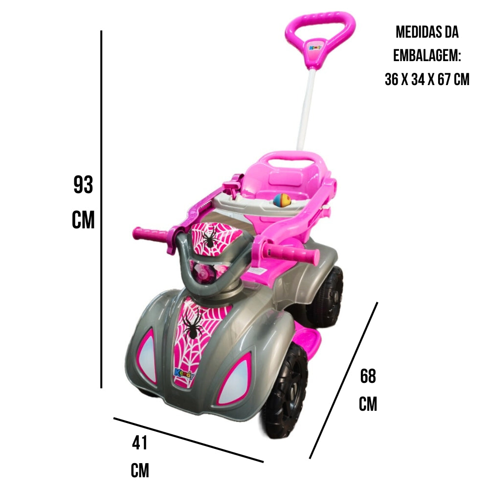 Quadriciclo Kendy Spider Girl 1 a 3 Anos - Até 30kg Carro Passeio Menina - Ajuste Altura e Profundidade