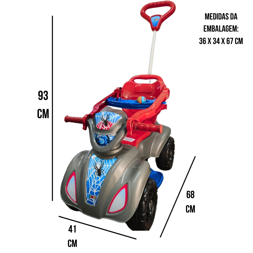 Quadriciclo Kendy Spider 1 a 3 Anos - Até 30kg Carro Passeio Menino - Ajuste Altura e Profundidade