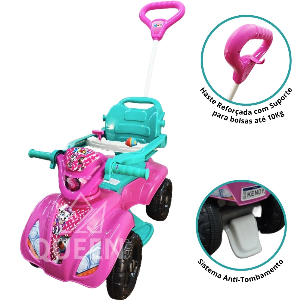 Quadriciclo Kendy Dog Menina 1 a 3 Anos - Até 30kg Carrinho Passeio - Ajuste Altura e Profundidade