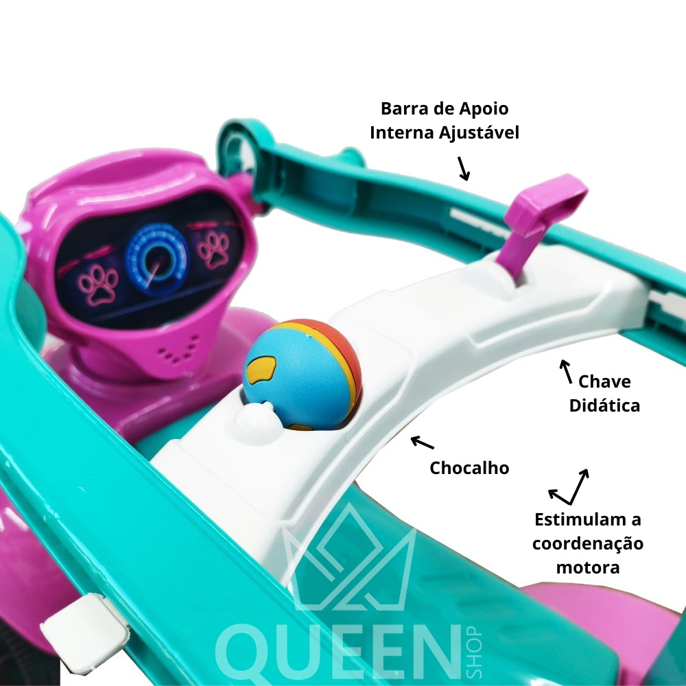 Quadriciclo Kendy Dog Menina 1 a 3 Anos - Até 30kg Carrinho Passeio - Ajuste Altura e Profundidade