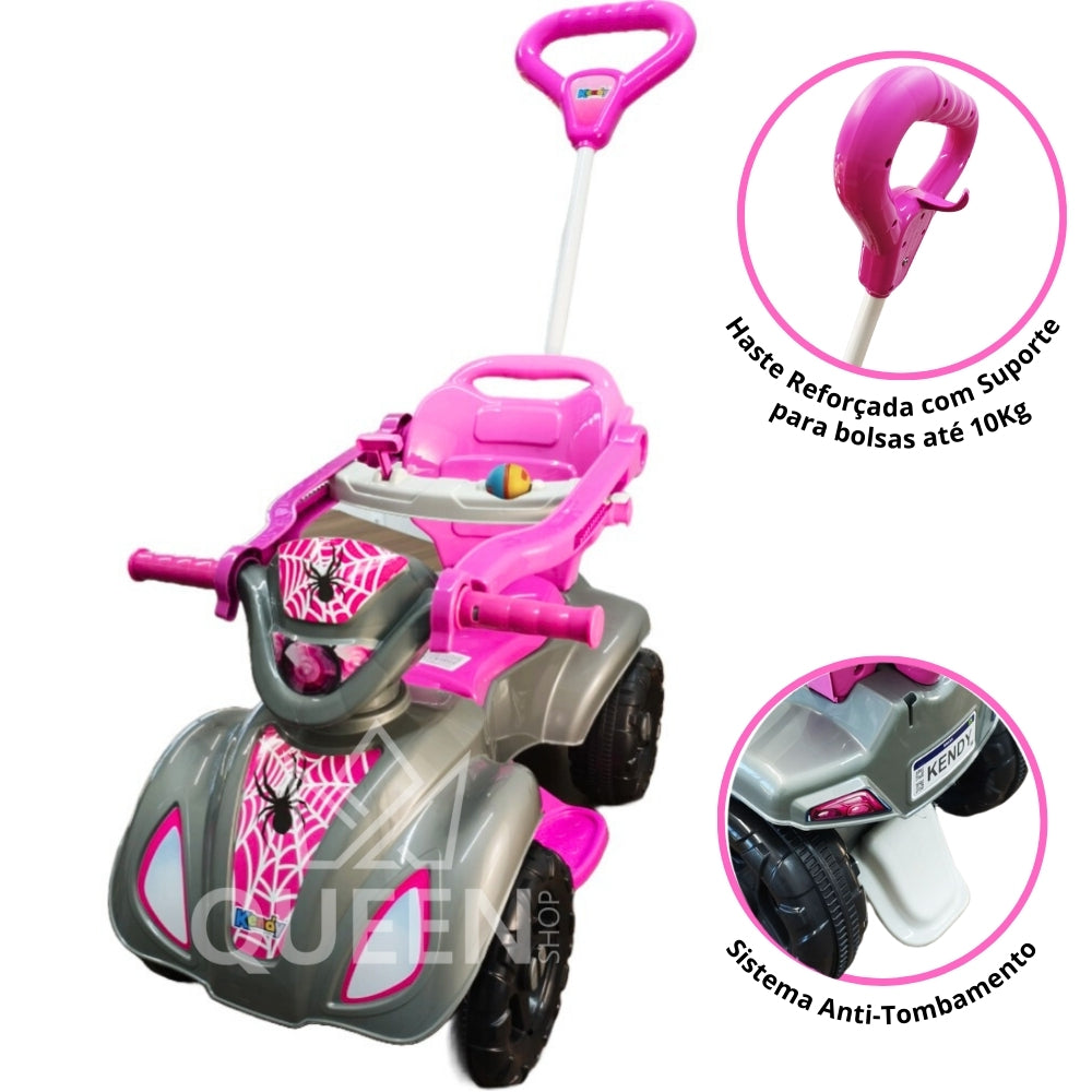 Quadriciclo Kendy Spider Girl 1 a 3 Anos - Até 30kg Carro Passeio Menina - Ajuste Altura e Profundidade