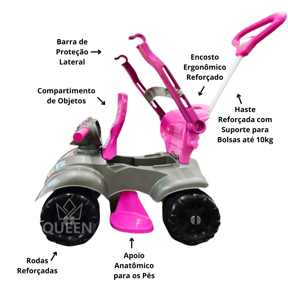 Quadriciclo Kendy Spider Girl 1 a 3 Anos - Até 30kg Carro Passeio Menina - Ajuste Altura e Profundidade