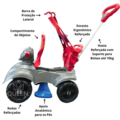 Quadriciclo Kendy Spider 1 a 3 Anos - Até 30kg Carro Passeio Menino - Ajuste Altura e Profundidade