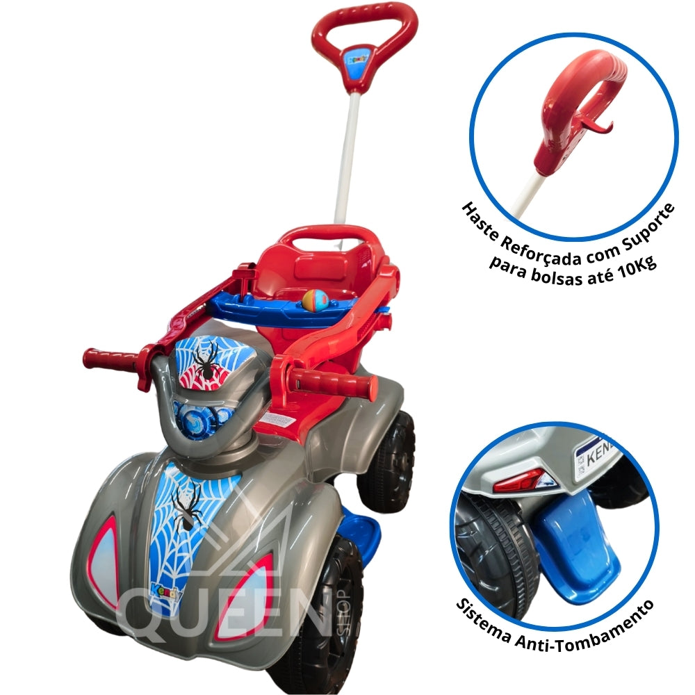 Quadriciclo Kendy Spider 1 a 3 Anos - Até 30kg Carro Passeio Menino - Ajuste Altura e Profundidade