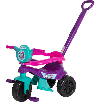 Motoca Triciclo Menina Tiffany - Utilizável de 1 a 3 anos - Completa C/ Empurrador, Pedais, Protetor e Apoio para Os Pés - Certificado Inmetro