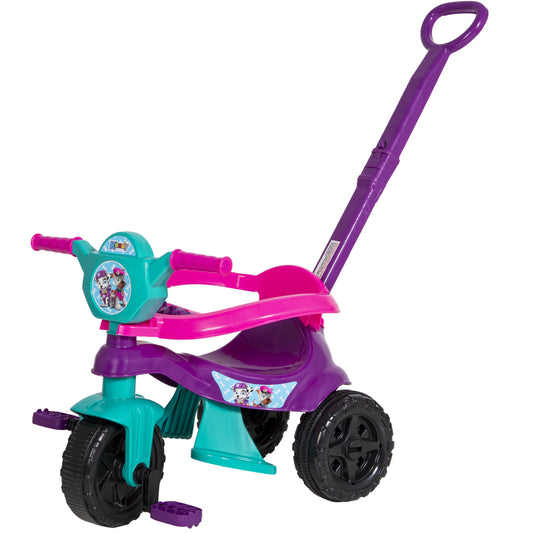 Motoca Triciclo Menina Tiffany - Utilizável de 1 a 3 anos - Completa C/ Empurrador, Pedais, Protetor e Apoio para Os Pés - Certificado Inmetro