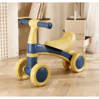 Quadriciclo Andador Equilibrio De 1 a 3 Anos Design Premium 4 Rodas Com Botão Musical - Balance Azul e Amarelo