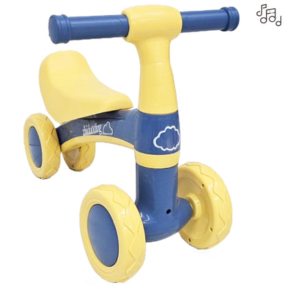 Quadriciclo Andador Equilibrio De 1 a 3 Anos Design Premium 4 Rodas Com Botão Musical - Balance Azul e Amarelo