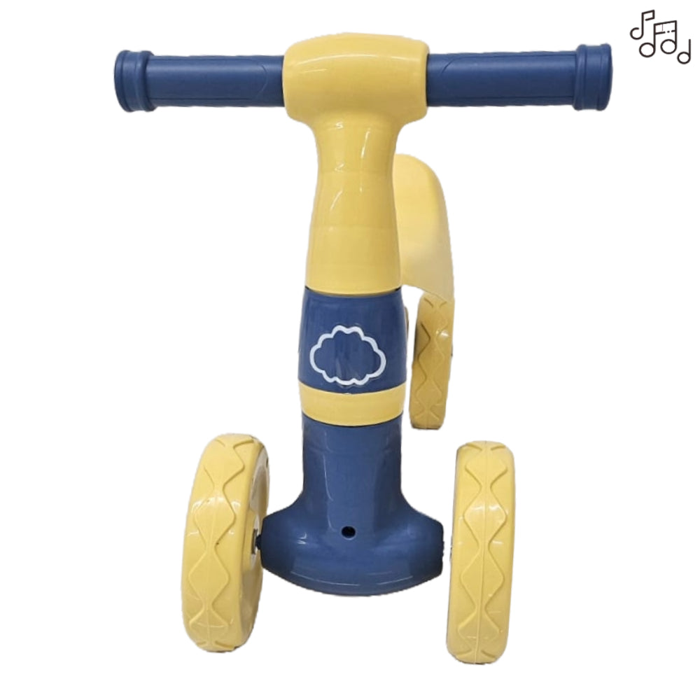 Quadriciclo Andador Equilibrio De 1 a 3 Anos Design Premium 4 Rodas Com Botão Musical - Balance Azul e Amarelo