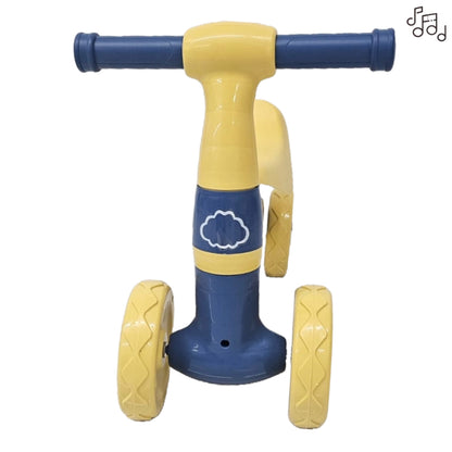 Quadriciclo Andador Equilibrio De 1 a 3 Anos Design Premium 4 Rodas Com Botão Musical - Balance Azul e Amarelo