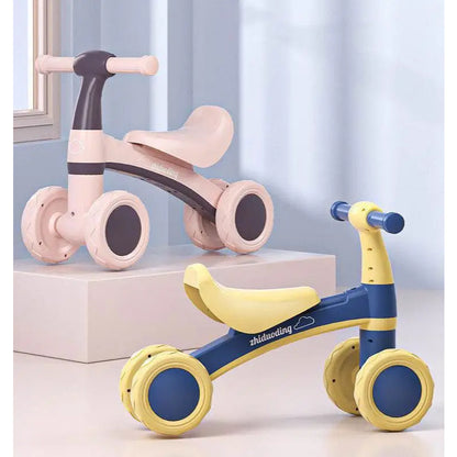 Quadriciclo Andador Equilibrio De 1 a 3 Anos Design Premium 4 Rodas Com Botão Musical - Balance Azul e Amarelo