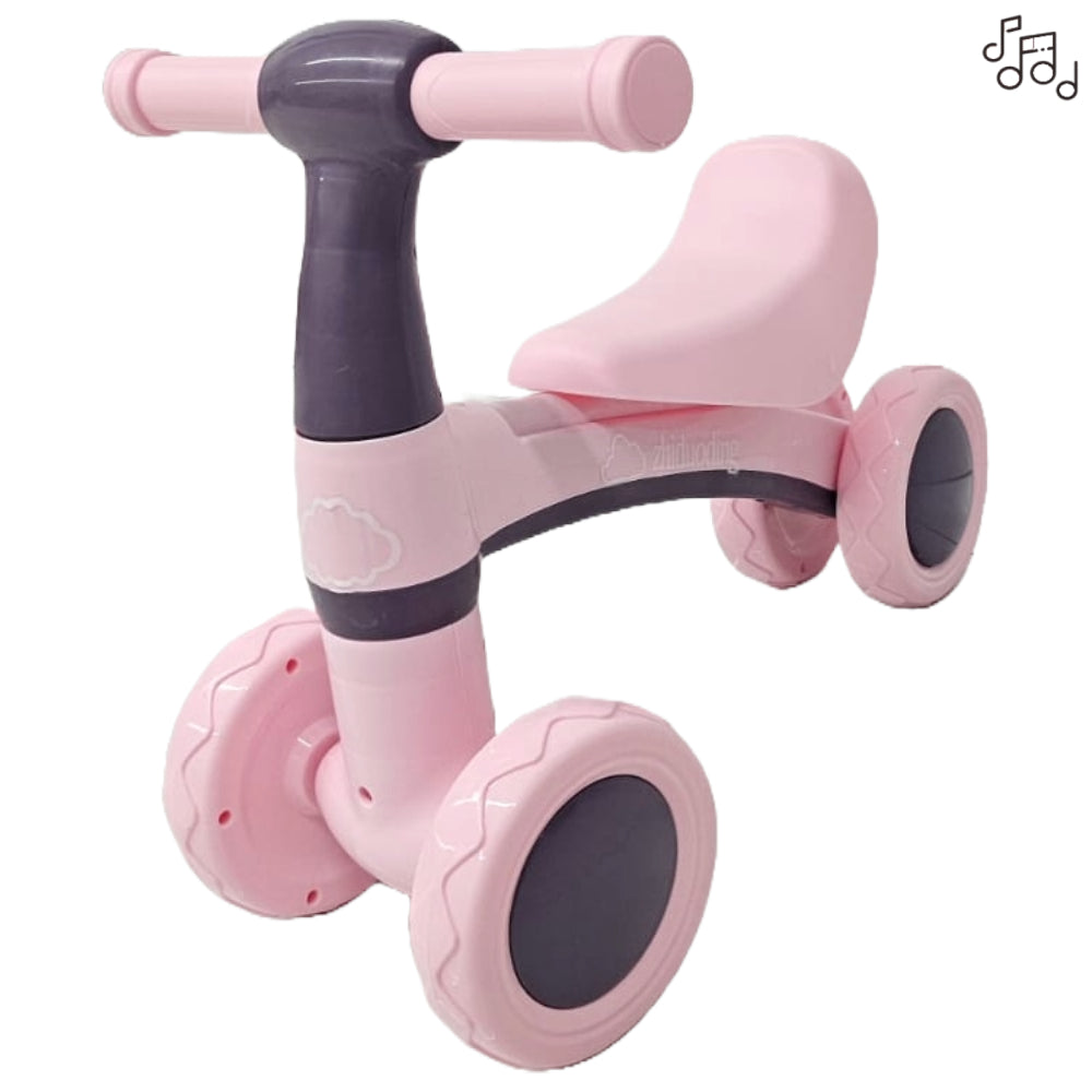 Andador Quadriciclo de Equilíbrio Rosa Menina Design Premium 4 Rodas Com Botão Musical