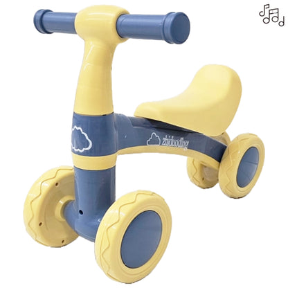 Quadriciclo Andador Equilibrio De 1 a 3 Anos Design Premium 4 Rodas Com Botão Musical - Balance Azul e Amarelo