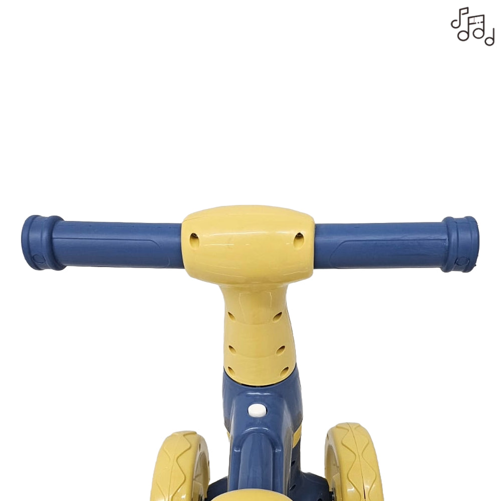 Quadriciclo Andador Equilibrio De 1 a 3 Anos Design Premium 4 Rodas Com Botão Musical - Balance Azul e Amarelo