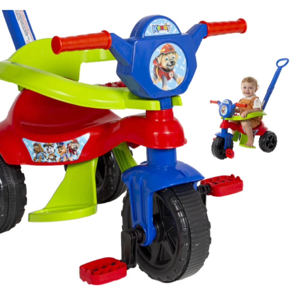 Triciclo Motoca Menino Completo C/ Empurrador, Protetor, Pedal e Certificação Inmetro - Uso de 1 a 3 anos