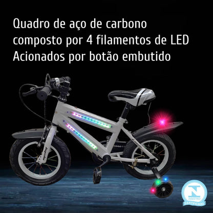 Bicicleta Infantil Masculina Aro 12' Cinza 2012 - Quadro em Aço com Luzes LED