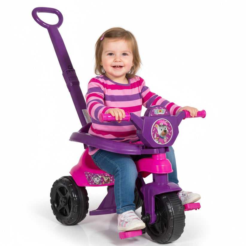 Triciclo Infantil Menina Completo Rosa Roxo C/Pedal, Empurrador e Proteção, Inmetro Velotrol, Velocípede, Motoca, Totoka