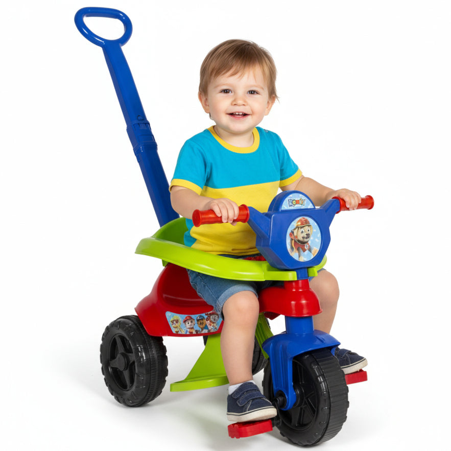 Triciclo Motoca Menino Completo C/ Empurrador, Protetor, Pedal e Certificação Inmetro - Uso de 1 a 3 anos