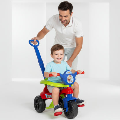 Triciclo Motoca Menino Completo C/ Empurrador, Protetor, Pedal e Certificação Inmetro - Uso de 1 a 3 anos
