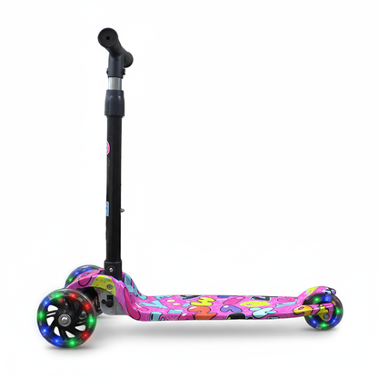 Patinete Menina Rosa Rodas LED Colorido Até 25kg | A partir de 3 Anos | Ajuste 4 Alturas | Dobrável | Cert Inmetro