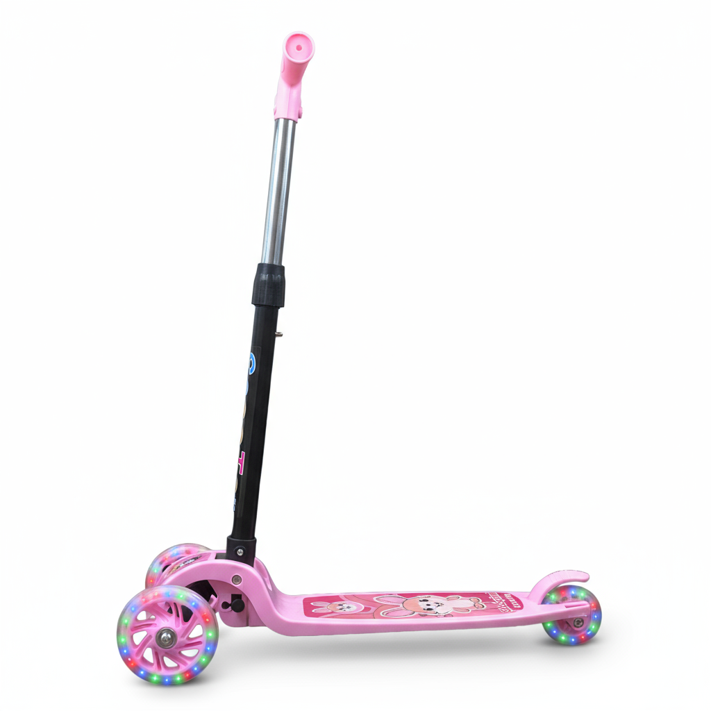 Patinete Menina Rosa Dobrável LED nas Rodinhas | Alumínio | +3 anos | Suporta até 25kg |Certificado Inmetro