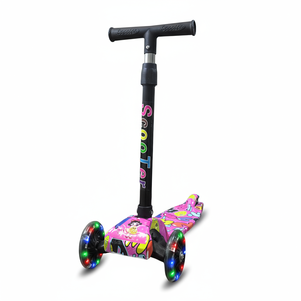 Patinete Menina Rosa Rodas LED Colorido Até 25kg | A partir de 3 Anos | Ajuste 4 Alturas | Dobrável | Cert Inmetro