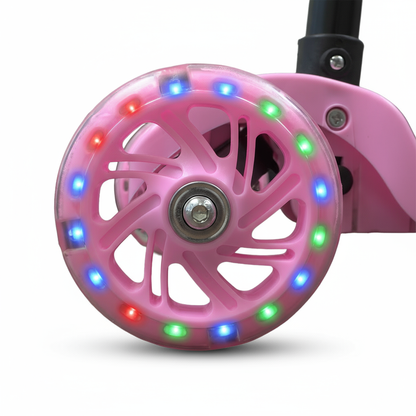 Patinete Menina Rosa Dobrável LED nas Rodinhas | Alumínio | +3 anos | Suporta até 25kg |Certificado Inmetro